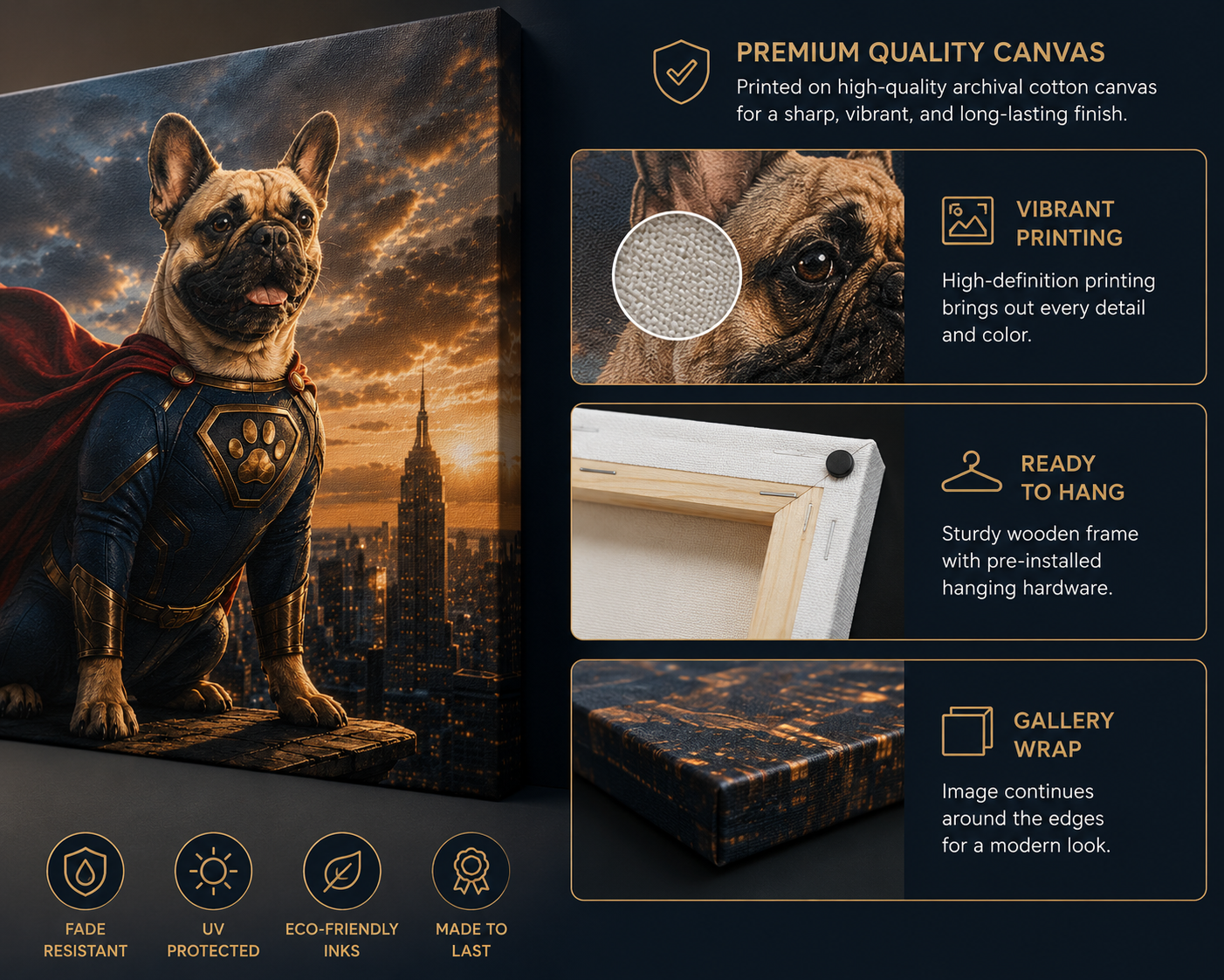 Custom Superhero Pet Portrait Canvas – Personalized Pet Wall Art
