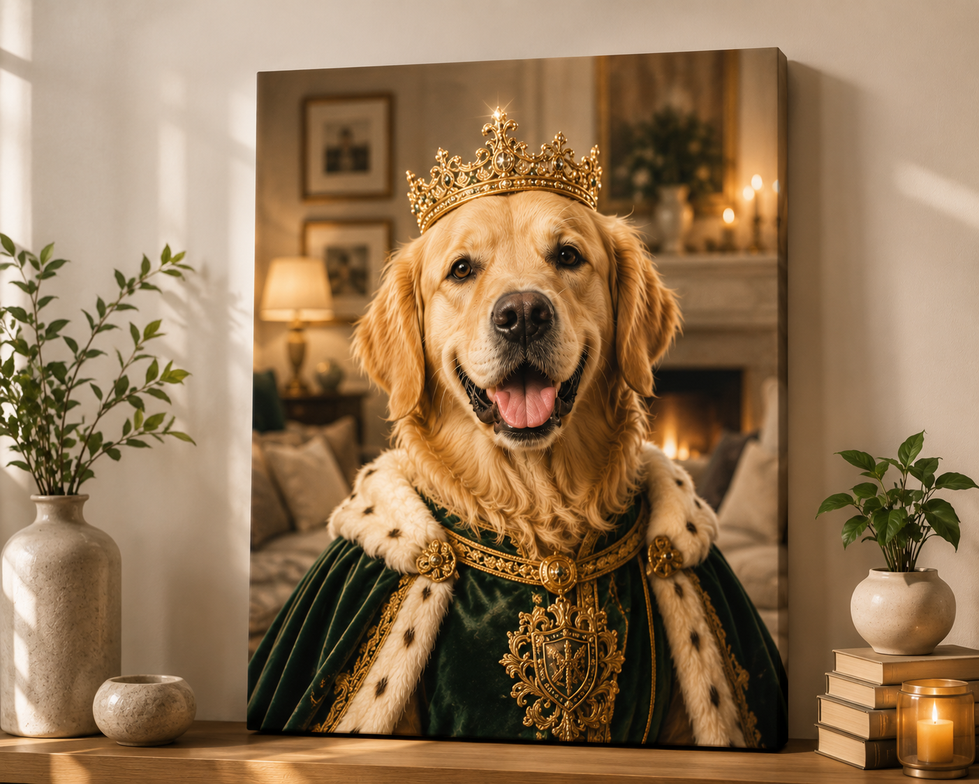 Custom Royal Pet Portrait Canvas – Personalized King & Queen Pet Wall Art