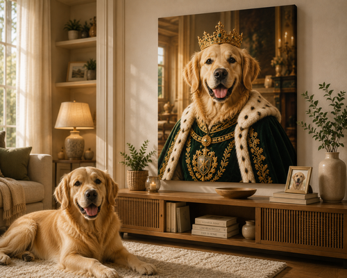 Custom Royal Pet Portrait Canvas – Personalized King & Queen Pet Wall Art