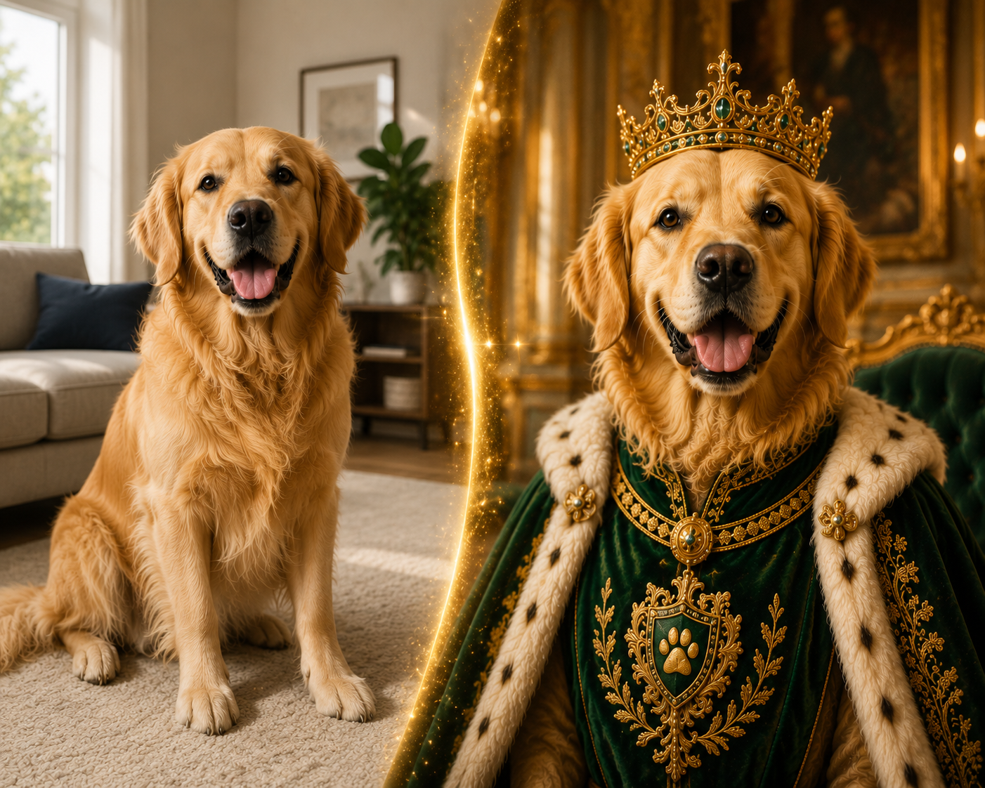 Custom Royal Pet Portrait Canvas – Personalized King & Queen Pet Wall Art