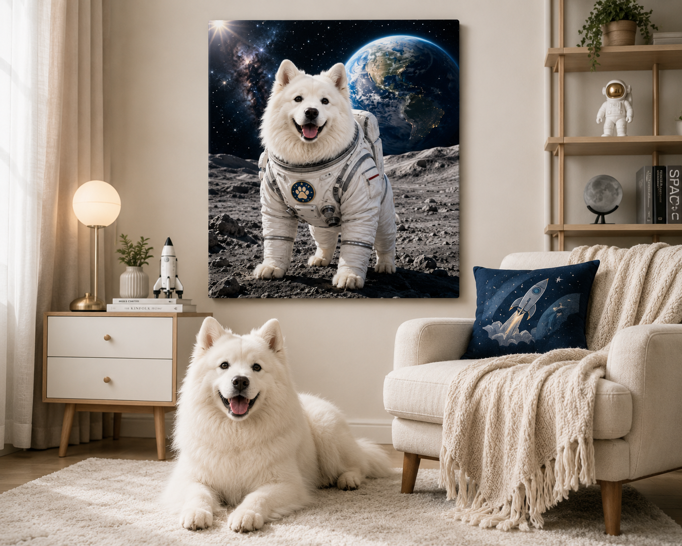 Custom Astronaut Pet Portrait Canvas – Personalized Space Pet Wall Art