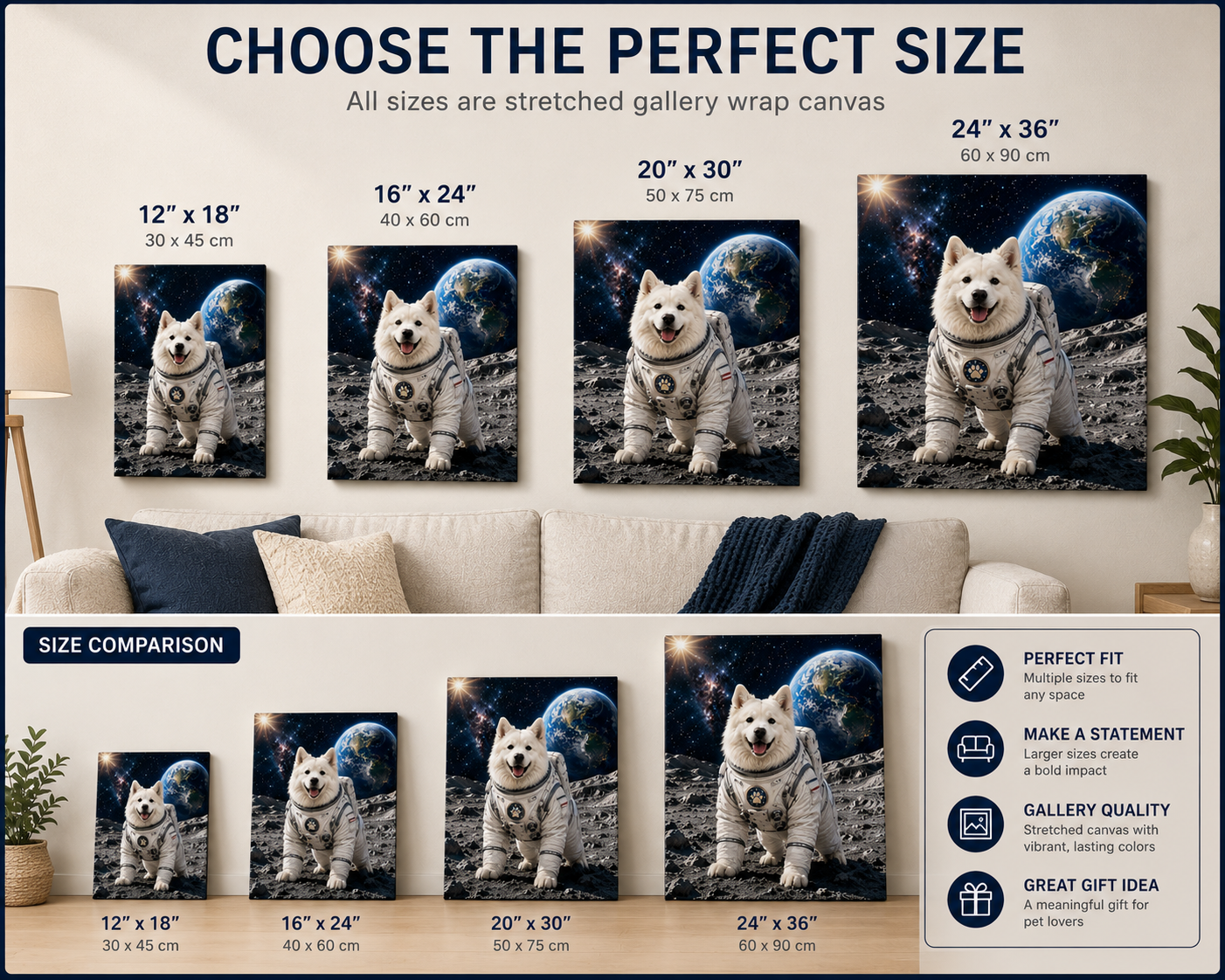 Custom Astronaut Pet Portrait Canvas – Personalized Space Pet Wall Art