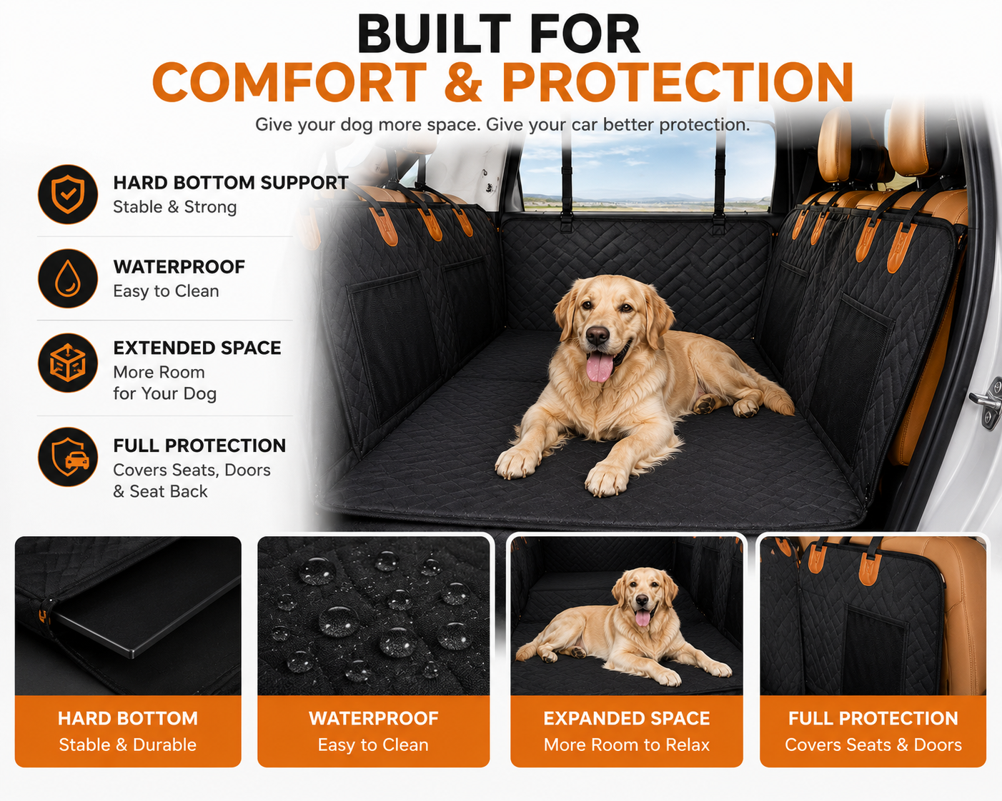 Hard-Bottom Dog Back Seat Extender & Car Hammock