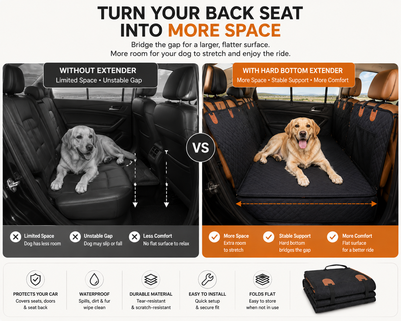 Hard-Bottom Dog Back Seat Extender & Car Hammock