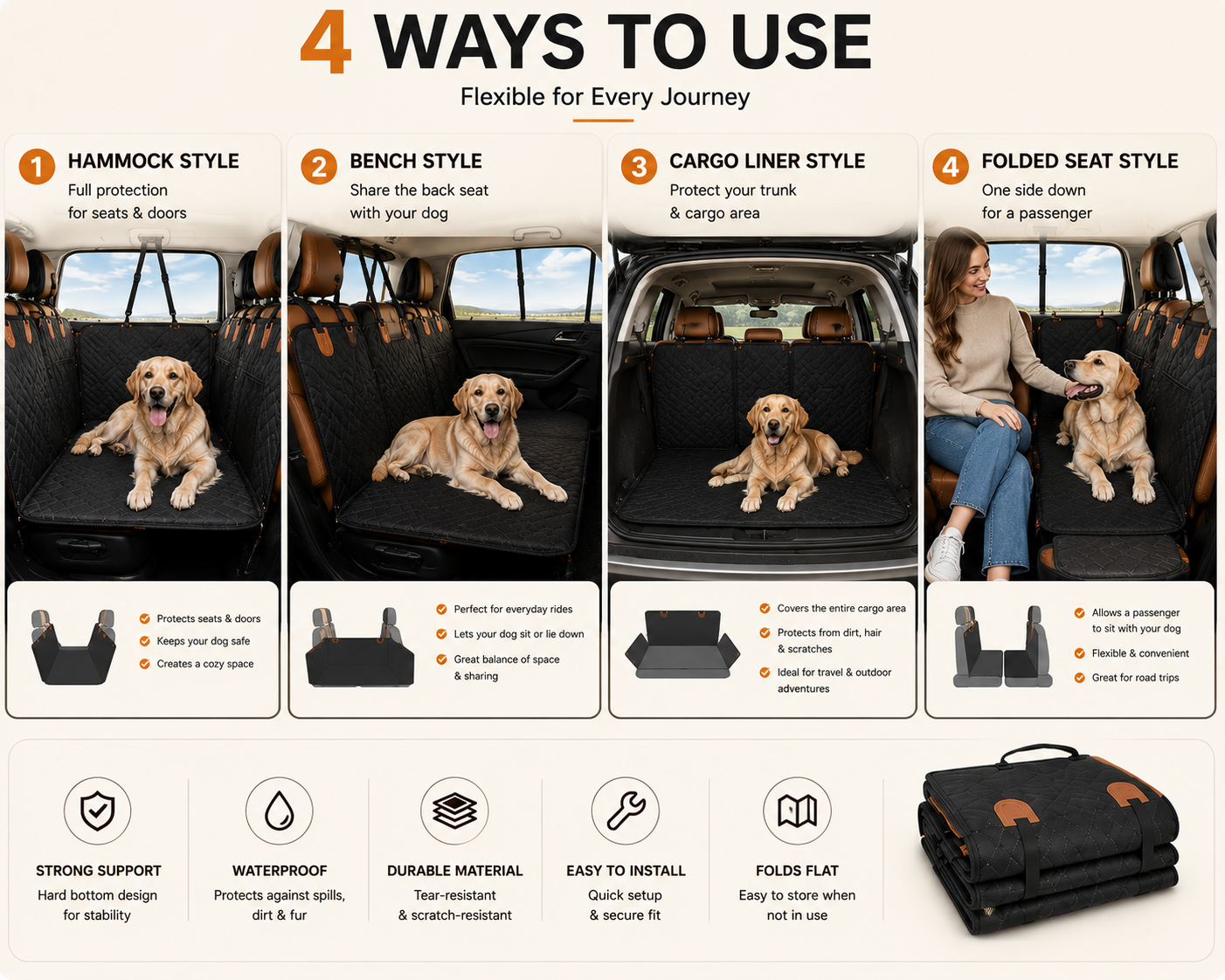 Hard-Bottom Dog Back Seat Extender & Car Hammock