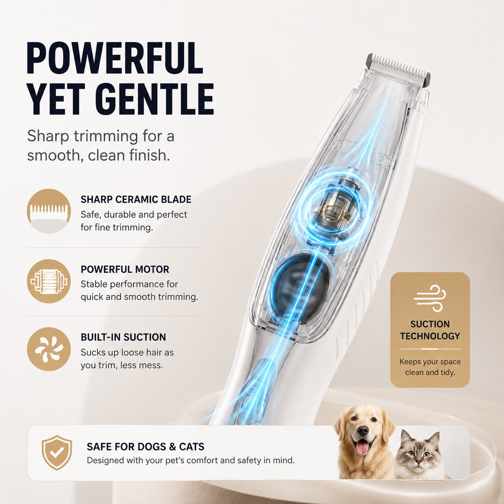 2-in-1 Pet Paw Hair Trimmer with Built-In Vacuum