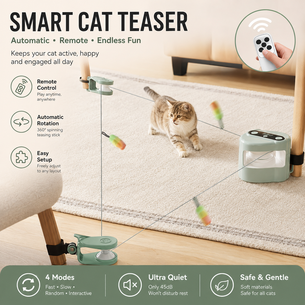 Smart Interactive Cat Teaser – Automatic Remote-Controlled Cat Toy