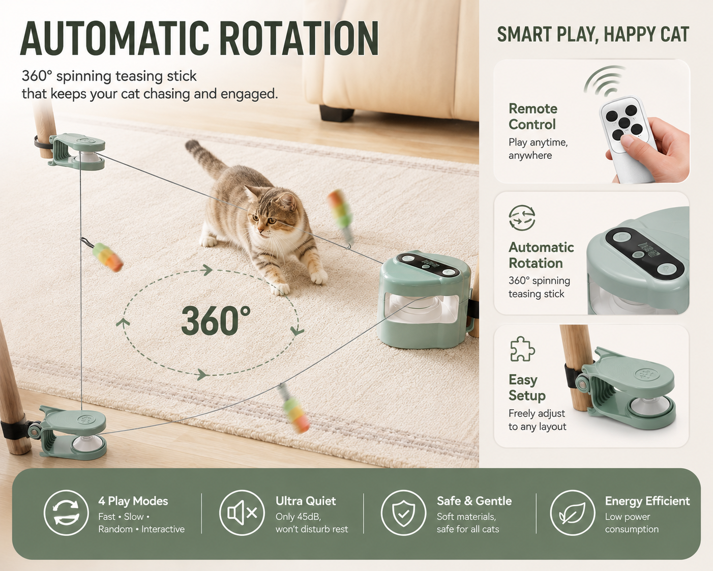 Smart Interactive Cat Teaser – Automatic Remote-Controlled Cat Toy