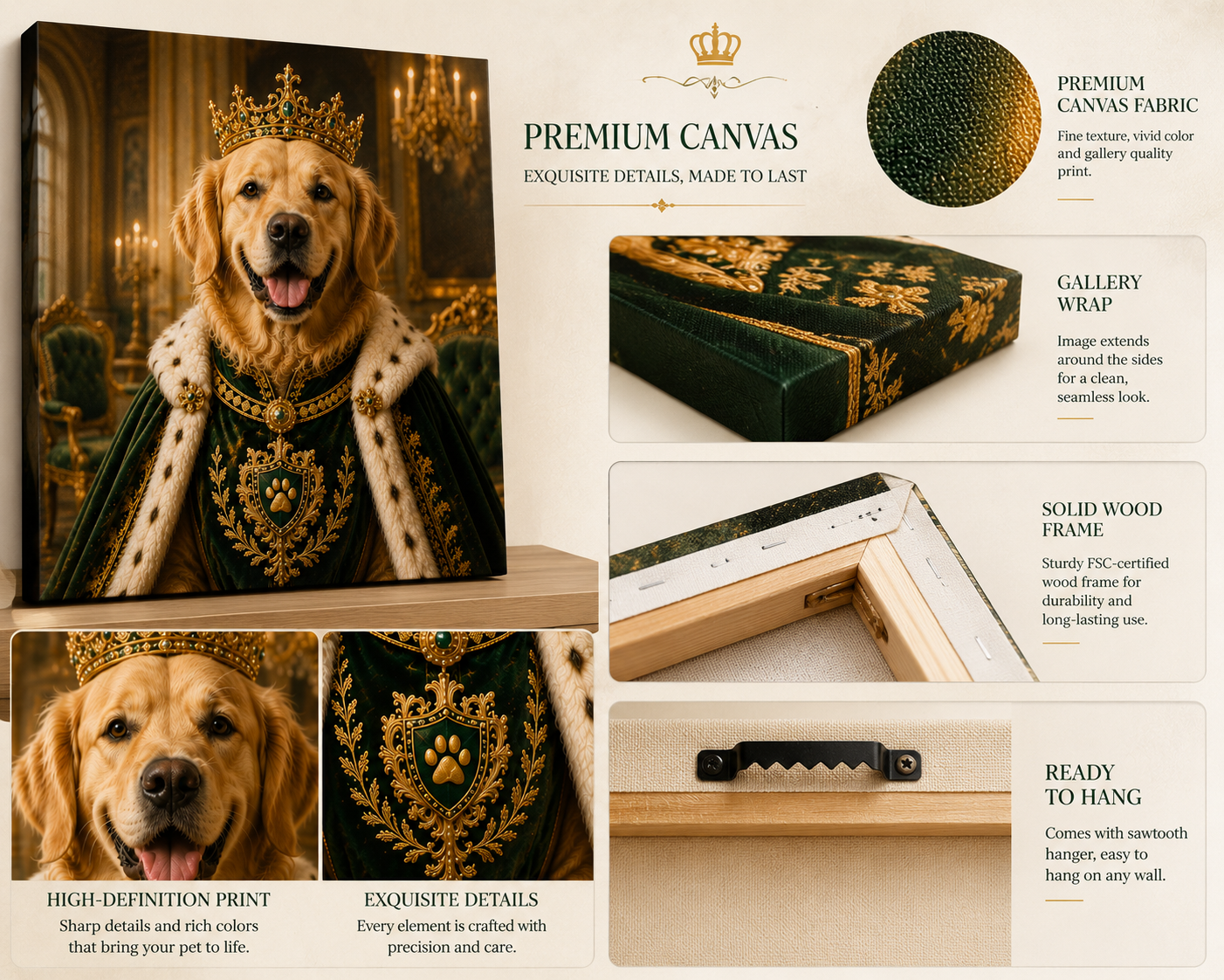 Custom Royal Pet Portrait Canvas – Personalized King & Queen Pet Wall Art