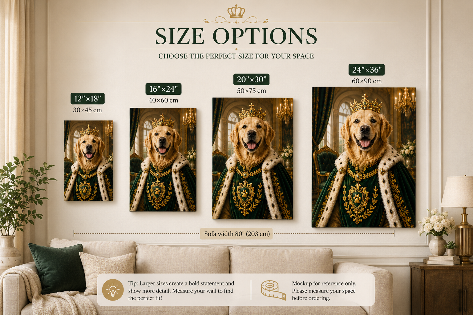 Custom Royal Pet Portrait Canvas – Personalized King & Queen Pet Wall Art