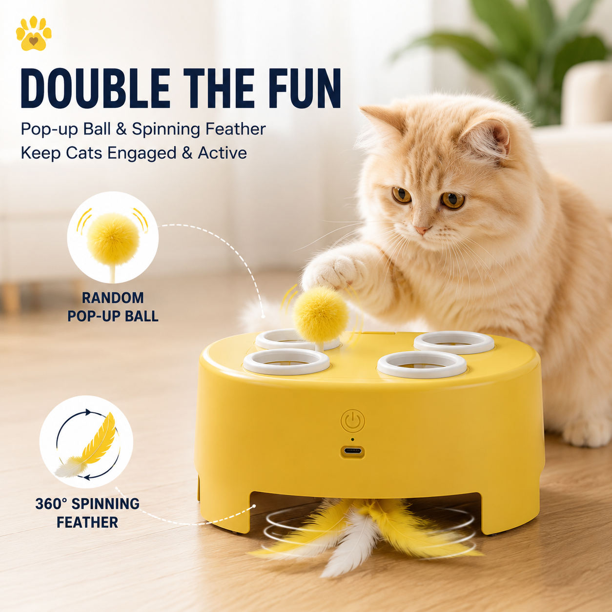 Whisker Hunt™ 2-in-1 Interactive Cat Toy – Pop-Up Ball & Spinning Feather