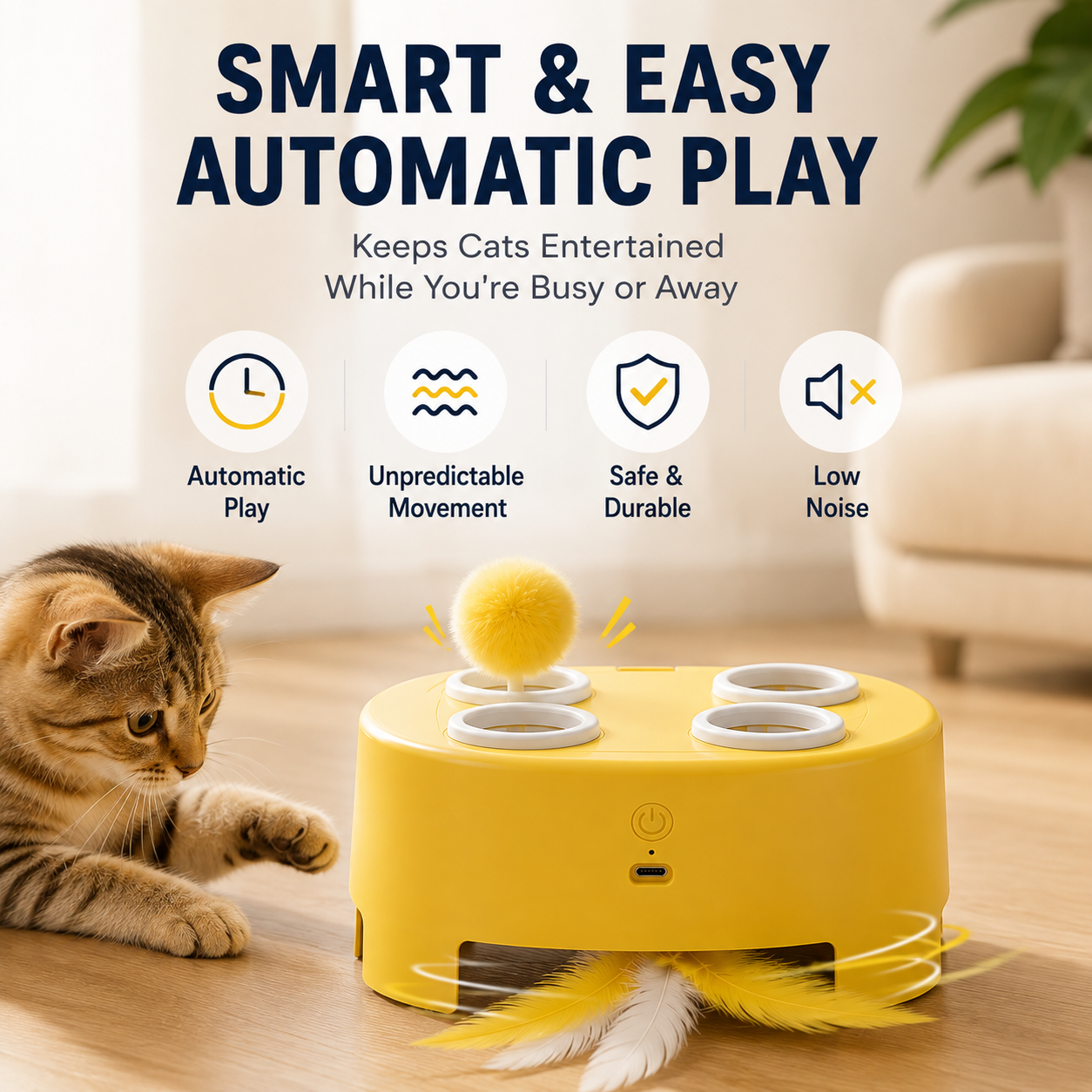 Whisker Hunt™ 2-in-1 Interactive Cat Toy – Pop-Up Ball & Spinning Feather